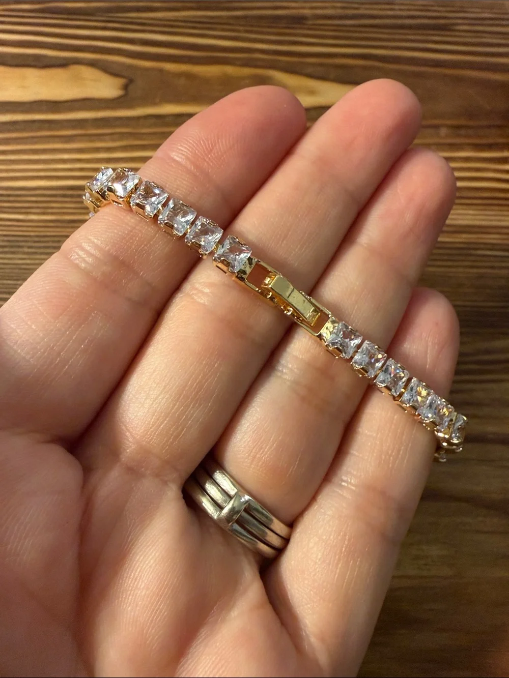 Gold Plated Elegant Rose Gold Tennis Bracelet with Clear Stones